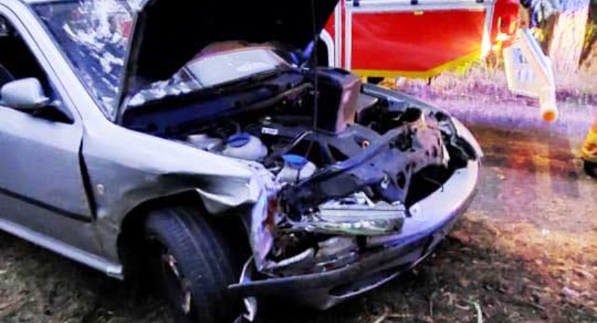 Młody kierowca nie dostosował prędkości do warunków na drodze. Efektem brawurowej jazdy jest zniszczony samochód, który nadaje się do kasacji fot.: OSP Pątnów
