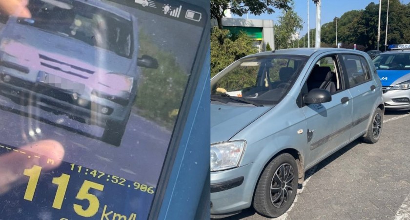 Na zdjęciu pomiar prędkości oraz moment zatrzymania do kontroli nastolatka / Fot. KMP Łódź 