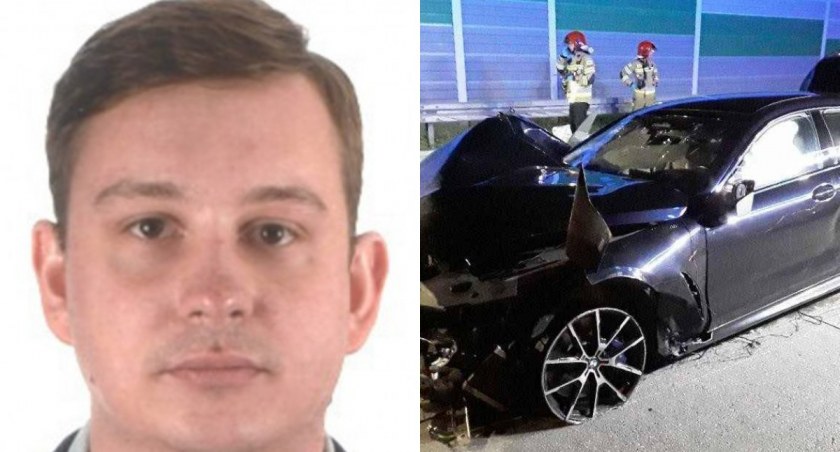 Na zdjęciu poszukiwany Sebastian Majtczak oraz jego auto, które uczestniczyło w wypadku na A1 / Fot. Polska Policja ; Facebook / PolskieDrogi - Zello CB radio w telefonie 