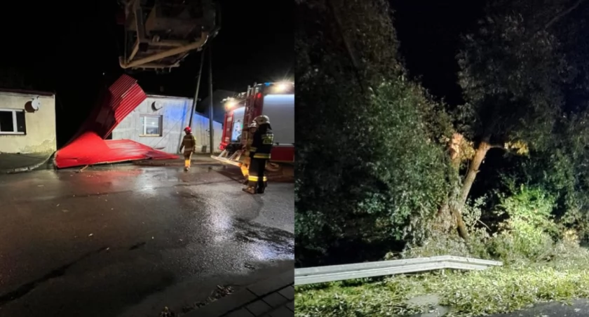 Na zdjęciu skutki środowej wichury / Fot. Facebook / KP PSP Pajęczno ; Facebook / OSP Pątnów