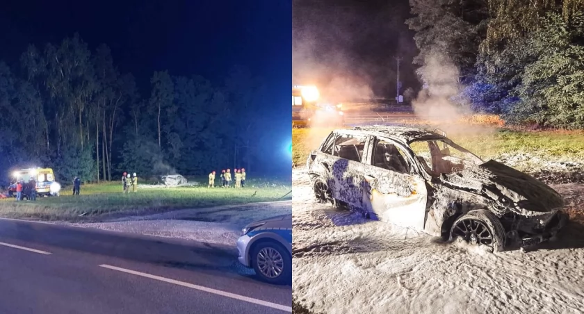 Na zdjęciu miejsce poniedziałkowego wypadku / Fot. Facebook / OSP Ostrzeszów / Komenda Powiatowa Państwowej Straży Pożarnej w Ostrzeszowie