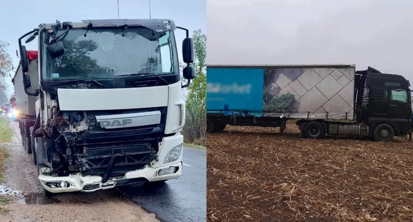 Na zdjęciu dwie ciężarówki, które brały udział w kolizji / Fot. Facebook / KSRG OSP Wola Wiązowa
