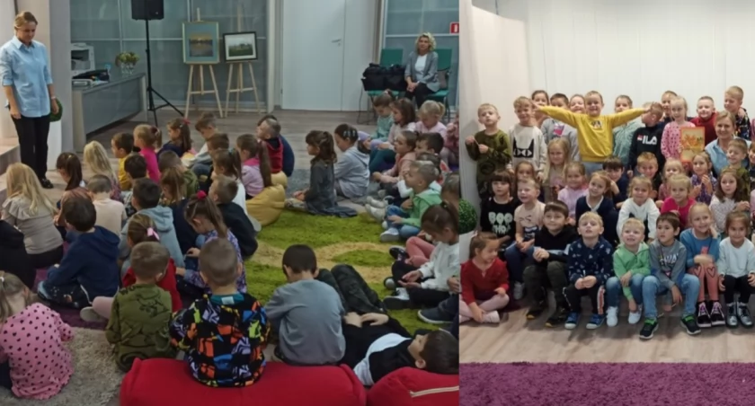 Na zdjęciu fragmenty zajęć przedszkolaków z logopedą / Fot. Facebook / Miejska i Gminna BIblioteka Publiczna w Wieluniu