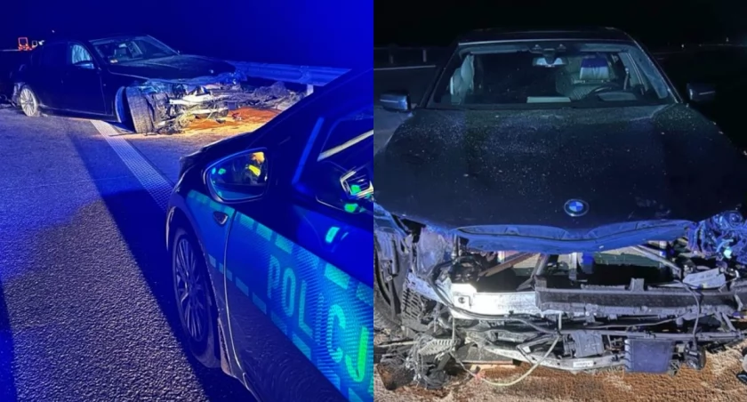 Na zdjęciu bmw, które uderzyło w bariery na A1 niedaleko Radomska / Fot. KPP Radomsko 