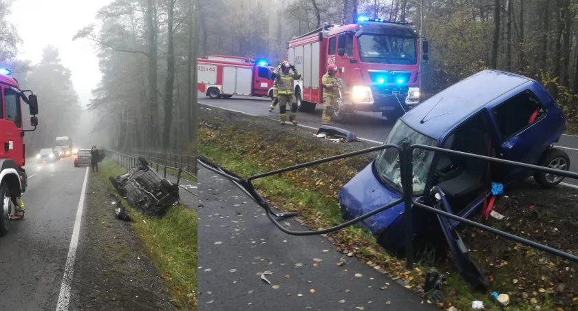 zdjęcie fiata, który dachował/fot.: arch. KP PSP w Pajęcznie/st. kpt. Kamil Bieś
