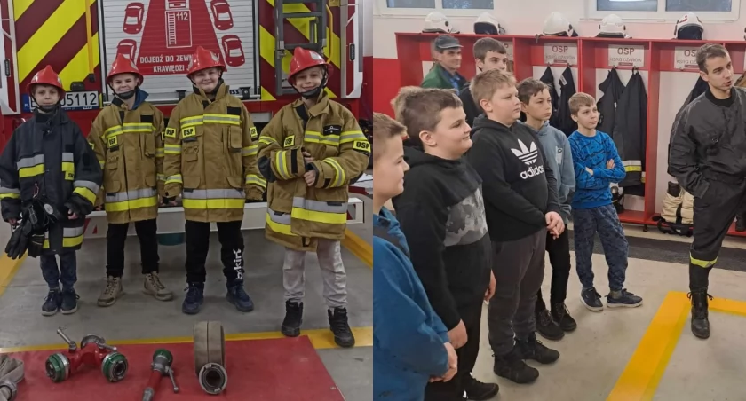 Na zdjęciu fragmenty spotkania z udziałem młodych mieszkańców Ożarowa / Fot. Facebook / OSP KSRG Ożarów