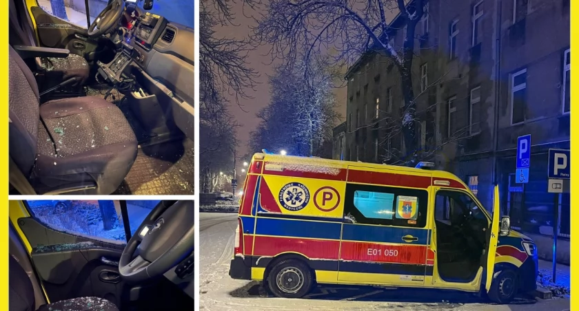 Na zdjęciu ambulans, w którym ktoś wybił szyby / Fot. Facebook / Wojewódzka Stacja Ratownictwa Medycznego w Łodzi