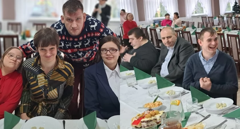 Na zdjęciu fragmenty wigilijnego spotkania dla uczestników WTZ w Wieruszowie / Fot. Facebook / WTZ Wieruszów 