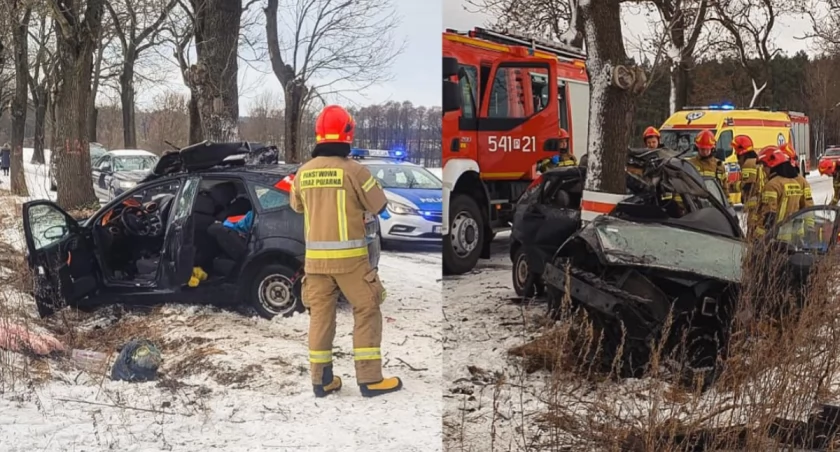 Na zdjęciu miejsce tragicznego wypadku w Olszynie / Fot. Facebook / Fot. Facebook / Komenda Powiatowa Państwowej Straży Pożarnej w Ostrzeszowie 