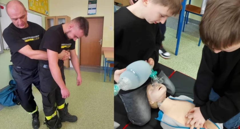 Na zdjęciu fragmenty lekcji przeprowadzonej przez strażaków z Sulmierzyc / Fot. Facebook / OSP KSRG Sulmierzyce