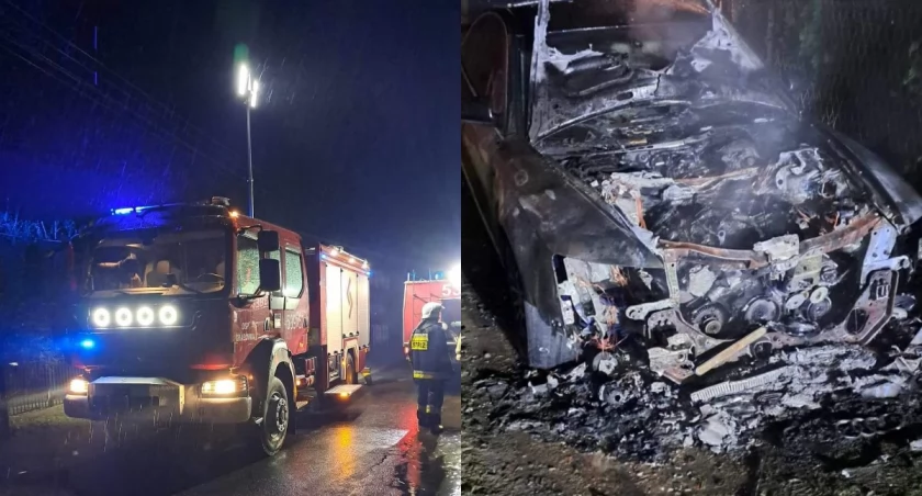 Na zdjęciu fragmenty akcji gaśniczej w Brzeźnicy / Fot. Facebook / OSP KSRG Grabówka