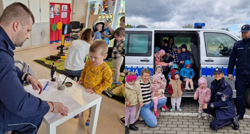 Fragmenty spotkania wieluńskich policjantów z dziećmi ze żłobka / Fot. KPP Wieluń