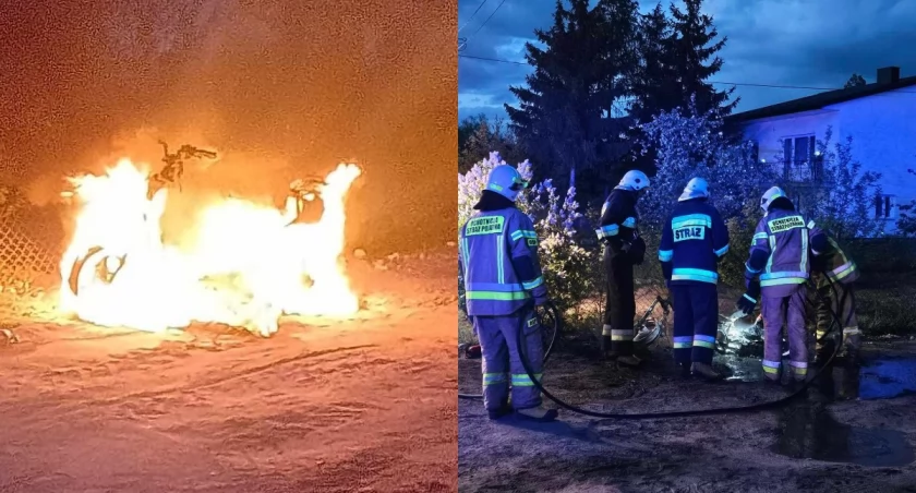 Na zdjęciu akcja strażaków przy pożarze skutera / Fot. Facebook / OSP Warta.