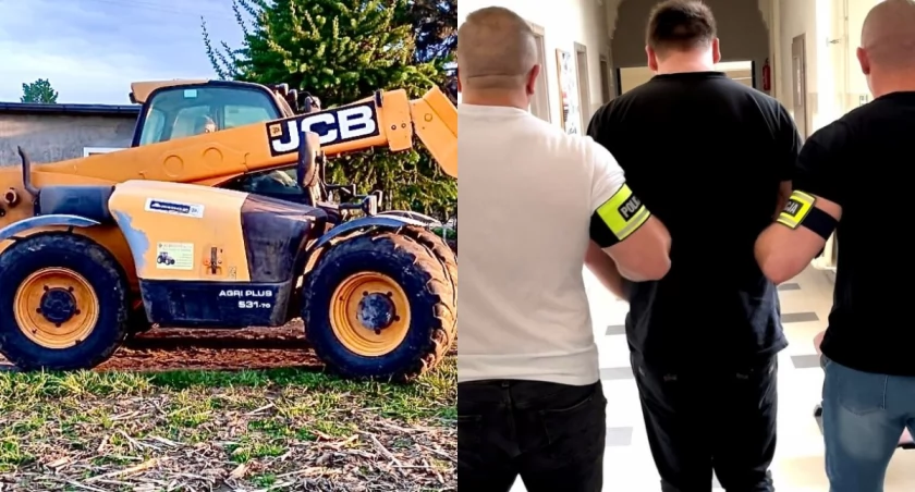 Na zdjęciu skradziony pojazd oraz złodziej, zatrzymany przez policję / Fot. KPP Kluczbork 