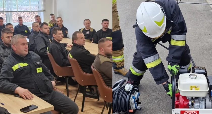 Na zdjęciu fragmenty szkolenia dla strażaków OSP z powiatu wieruszowskiego / Fot. Facebook / Komenda Powiatowa PSP w Wieruszowie