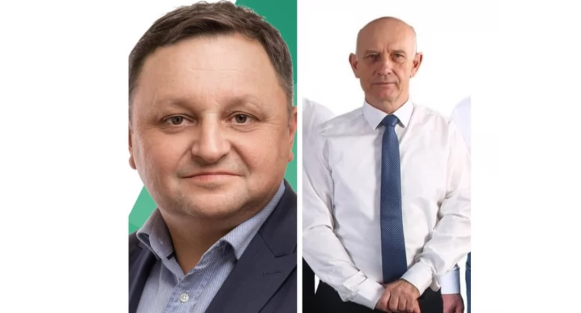 zdjęcie ustępującego i nowego burmistrza Praszki/fot.: archiwa kandydatów
