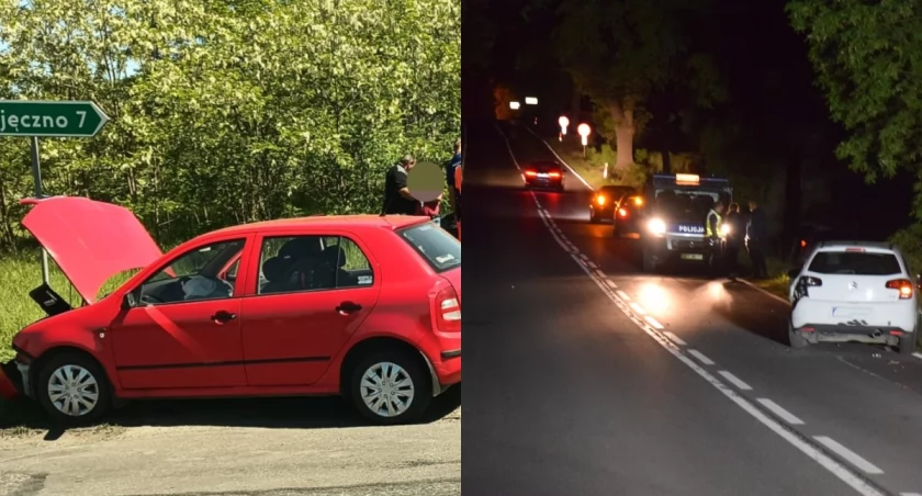 Na zdjęciu miejsca, w których doszło do poniedziałkowych zdarzeń drogowych na terenie powiatu pajęczańskiego / Fot. KPP Pajęczno 