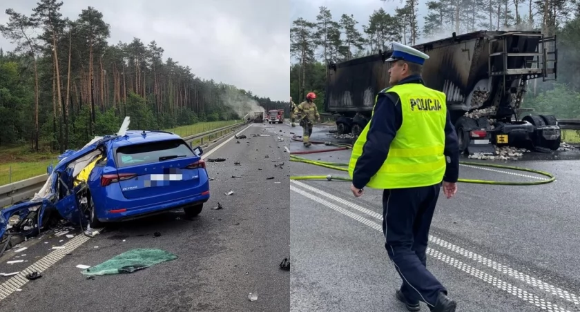 Na zdjęciu miejsce tragicznego wypadku na drodze krajowej nr 74 / Fot. KPP Bełchatów