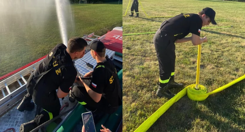 Na zdjęciu fragmenty szkolenia dla Młodzieżowej Drużyny Pożarniczej w Nowej Brzeźnicy / Fot. Facebook / OSP KSRG Nowa Brzeźnica