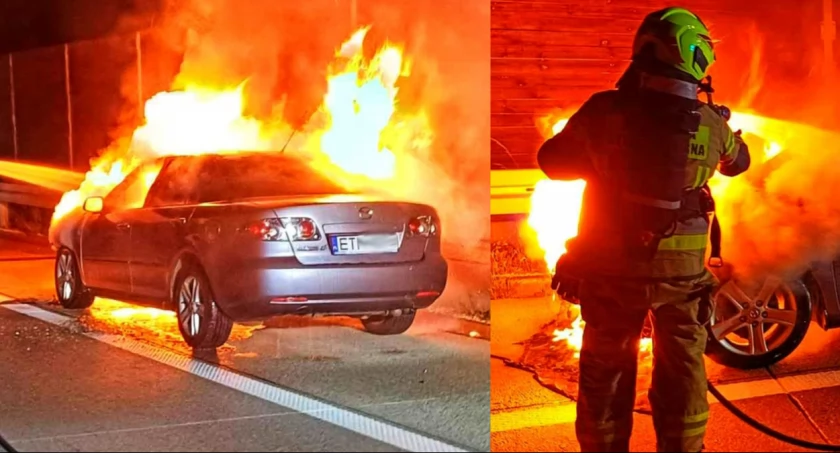 Zdjęcia z pożaru samochodu na S8 / fot.: OSP KSRG Chojny