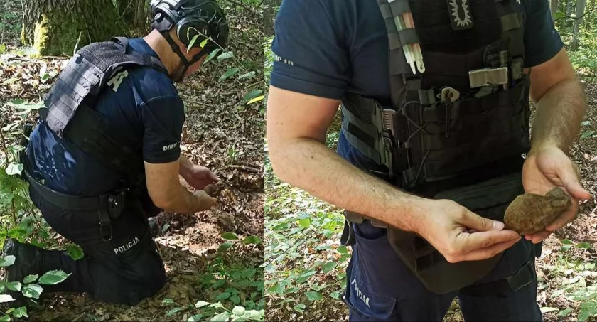 Na zdjęciu granatnik znaleziony w lesie / fot.: Komenda Powiatowa Policji w Zduńskiej Woli 