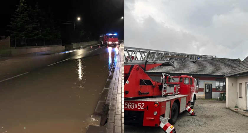 Na zdjęciu fragmenty interwencji strażaków z powiatu wieruszowskiego po piątkowej nawałnicy / Fot. Facebook / OSP Osiek ; Facebook / OSP Wieruszów 