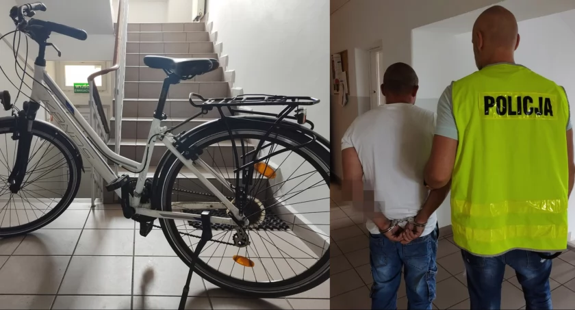 Na zdjęciu zatrzymany i skradziony rower. Złodziej roweru odpowie za kradzież / fot.: KPP Pajęczno