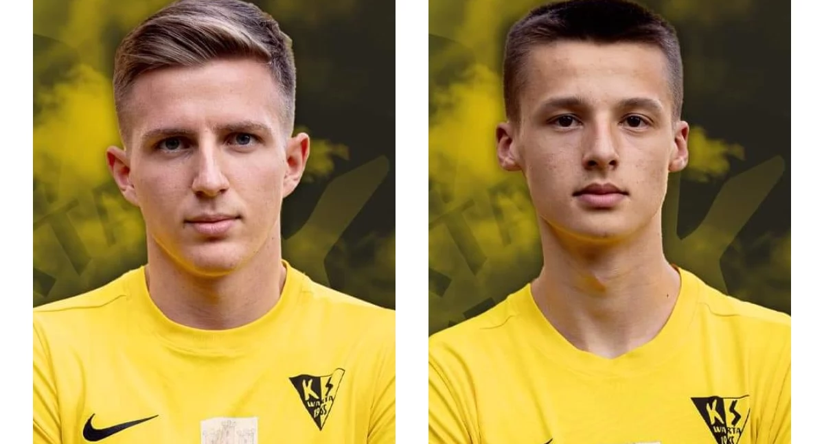 Na zdjęciu nowi zawodnicy Warty Działoszyn, Michał Ciołkowski ( od lewej ) oraz wychowanek klubu, Jan Zakrzewski/fot. Warta Działoszyn 