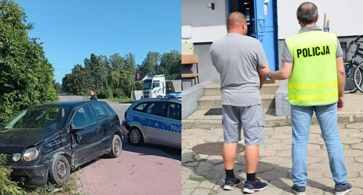 Na zdjęciu pojazd oraz kierowca, który uciekał przed policją / Fot. KPP Bełchatów