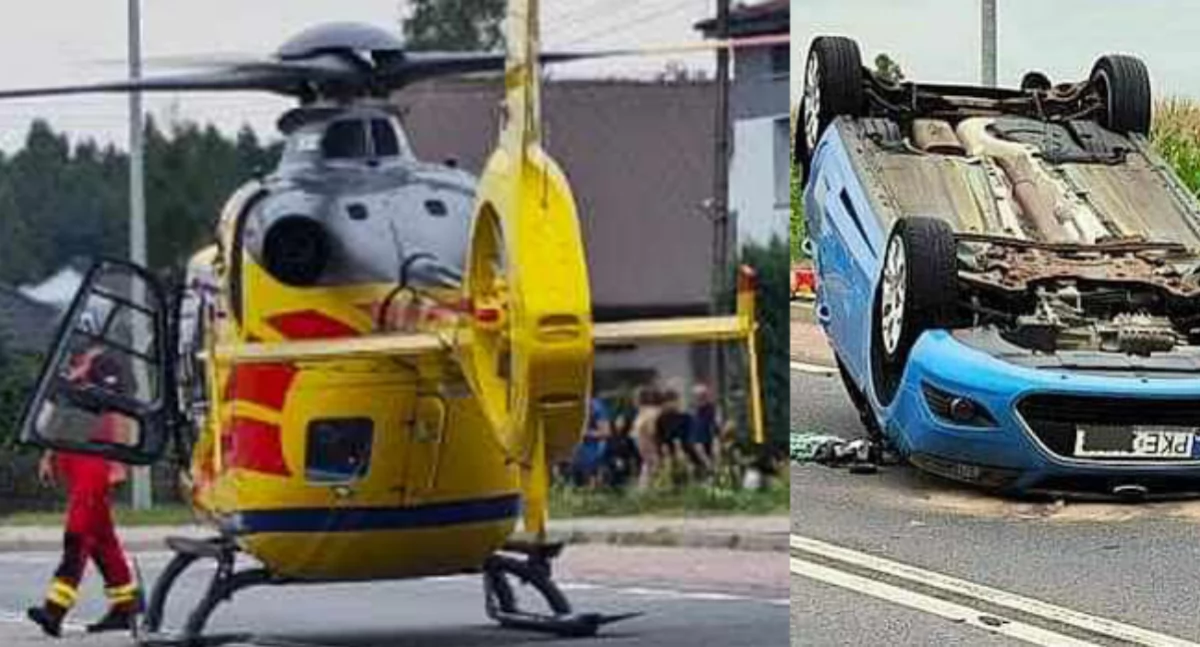 Zdjęcia z wypadku w Trzebieniu w gminie Łęka Opatowska / fot.: OSP Trzebień