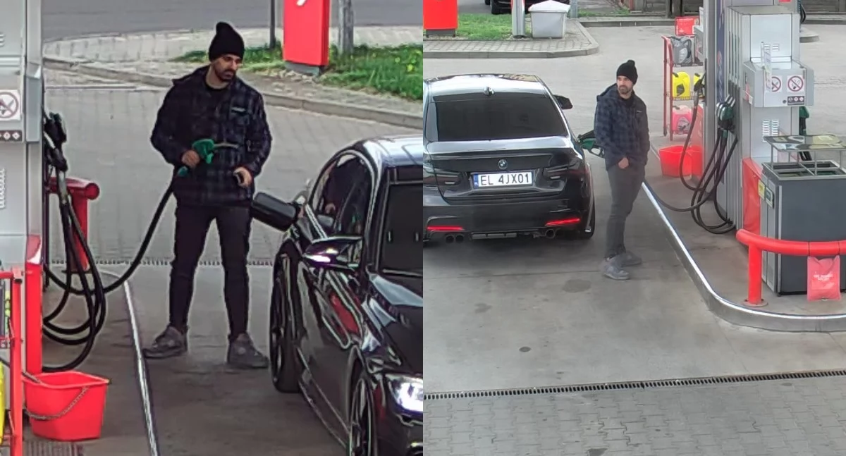 Na zdjęciu pojazd oraz poszukiwany mężczyzna, który ukradł paliwo i założył fałszywe tablice rejestracyjne / Fot. KPP Zduńska Wola