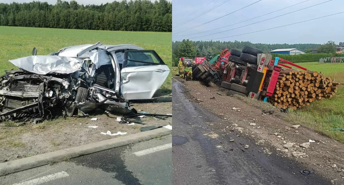 Na zdjęciu pojazdy uczestniczące w tragicznym wypadku w gminie Kamieńsk / Fot. KPP Radomsko 