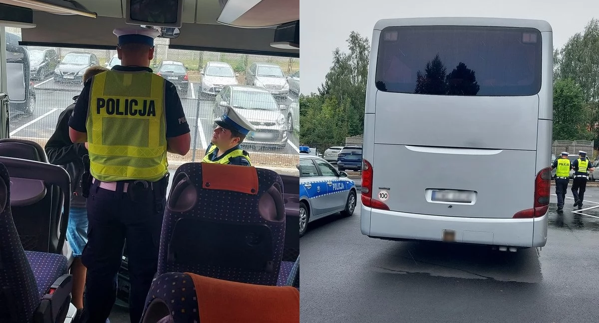 Na zdjęciu fragmenty policyjnej kontroli autobusu szkolnego / Fot. KPP Wieruszów