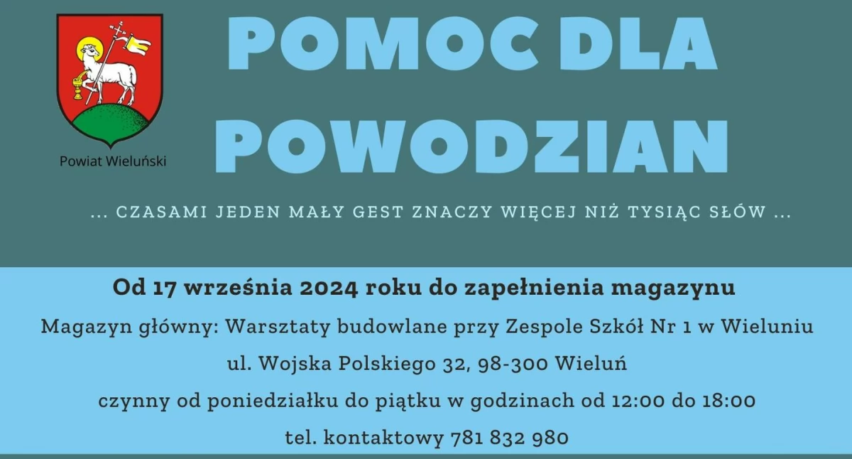 SOS - apele o pomoc, Powiat Wieluński organizuje zbiórkę powodzian - zdjęcie, fotografia