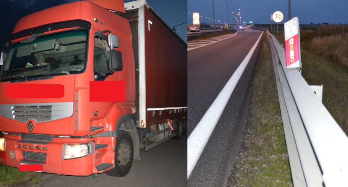 Na zdjęciu pojazd, którym jechał pijany kierowca oraz uszkodzone bariery / Fot. KPP Wieruszów