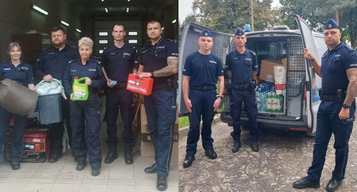 Na zdjęciu fragmenty przekazania darów / Fot. KPP Wieluń