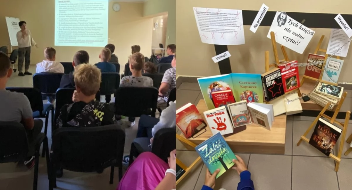 Na zdjęciu fragmenty ciekawego spotkania w bibliotece w Pajęcznie / Fot. Facebook / Szkoła Podstawowa im. Stefana Żeromskiego w Zamościu 