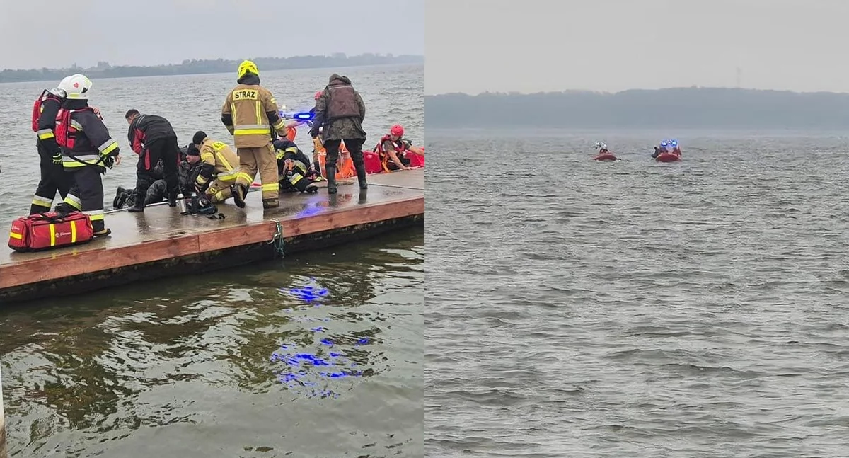 Na zdjęciu miejsce niebezpiecznego zdarzenia na zbiorniku Jeziorsko / Fot. Facebook / Komenda Powiatowa Państwowej Straży Pożarnej w Sieradzu 
