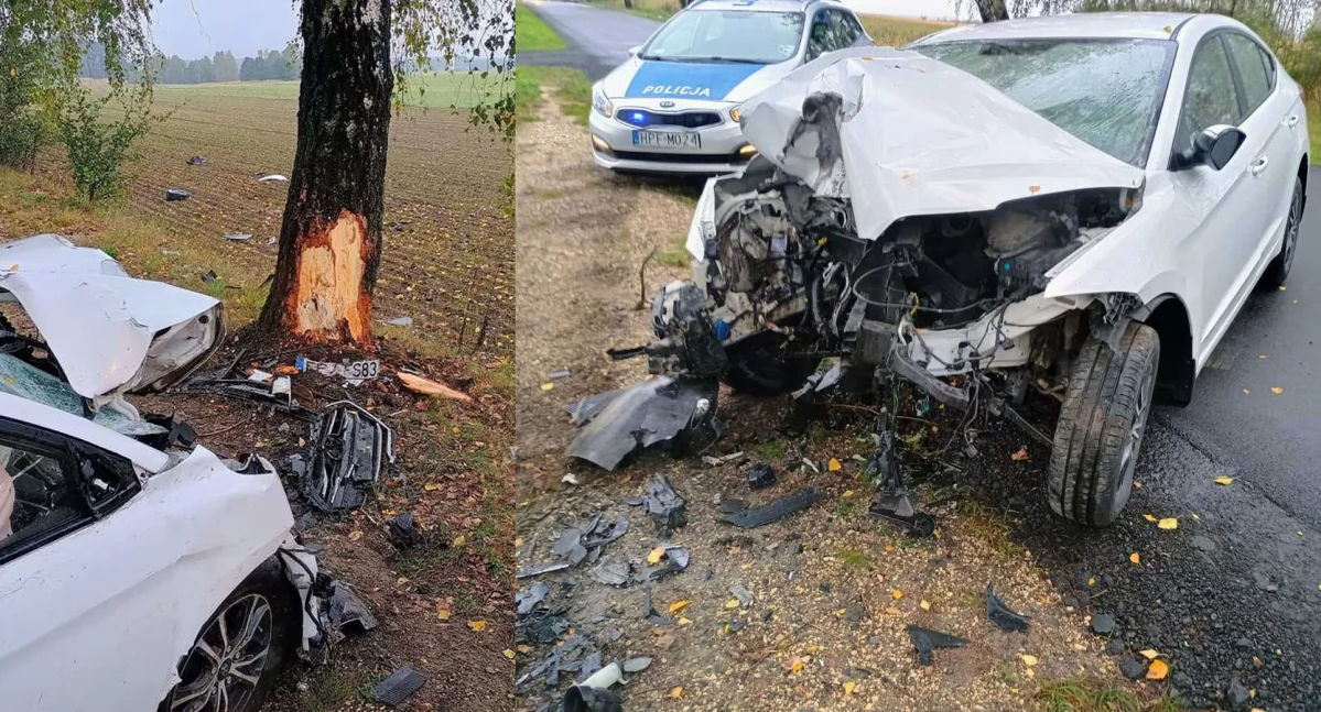 Zdjęcia z wypadku na drodze  między Działoszynem a Ożegowem