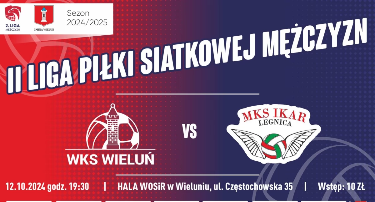 Na zdjęciu plakat promujący najbliższy, ligowy mecz wieluńskich siatkarzy/fot. WKS Wieluń II liga siatkówki 