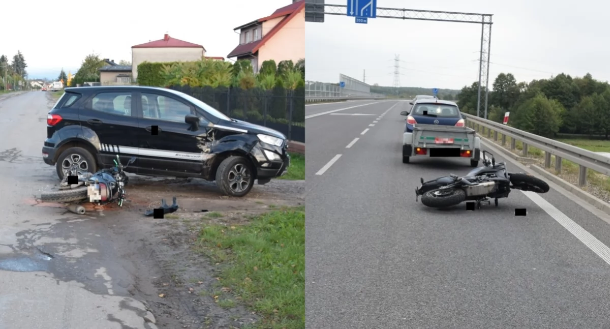 Na zdjęciu miejsce dwóch wypadków: w Domiechowicach (po lewej) oraz na ul. Pułaskiego w Bełchatowie (po prawej) / Fot. KPP Bełchatów