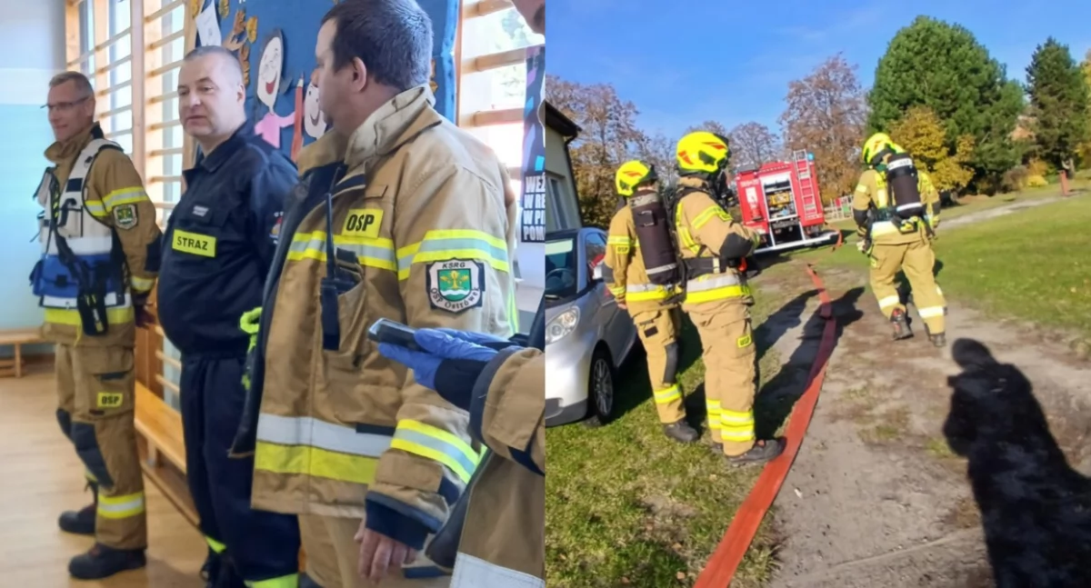 Na zdjęciu fragmenty akcji w szkole w Niwiskach / Fot. Facebook / OSP KSRG Ostrówek 