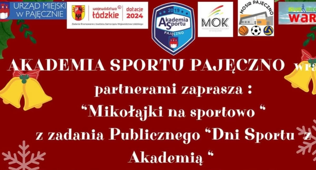 Na zdjęciu plakat promujący Mikołajki na sportowo wraz z Akademią Sportu Pajęczno/fot. AS Pajęczno