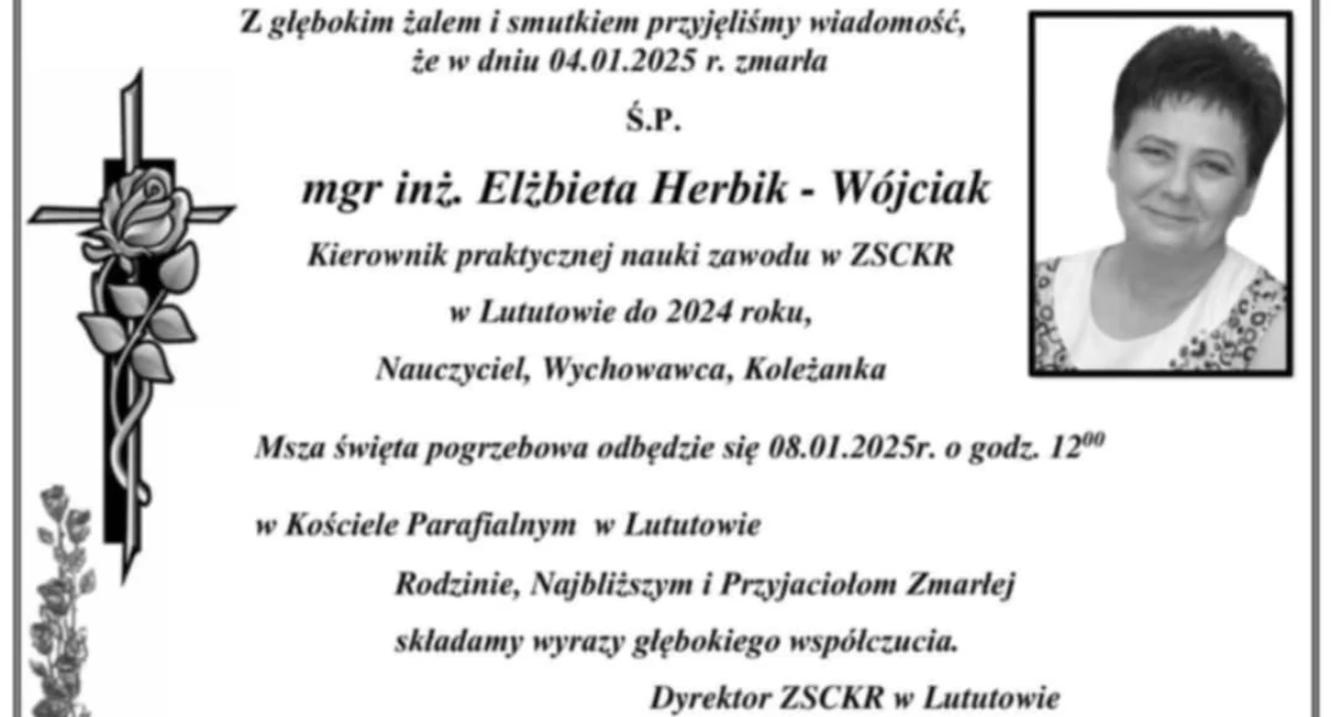 odeszli od nas, Odeszła Elżbieta Herbik Wójciak szanowana nauczycielka ZSCKR Lututowie - zdjęcie, fotografia