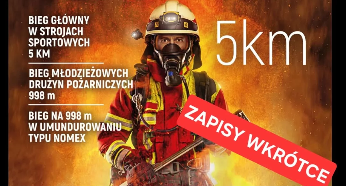 Na zdjęciu plakat promujący kolejną, IV już edycję Biegu Strażaka na Dąbrowie/fot. OSP Dąbrowa 