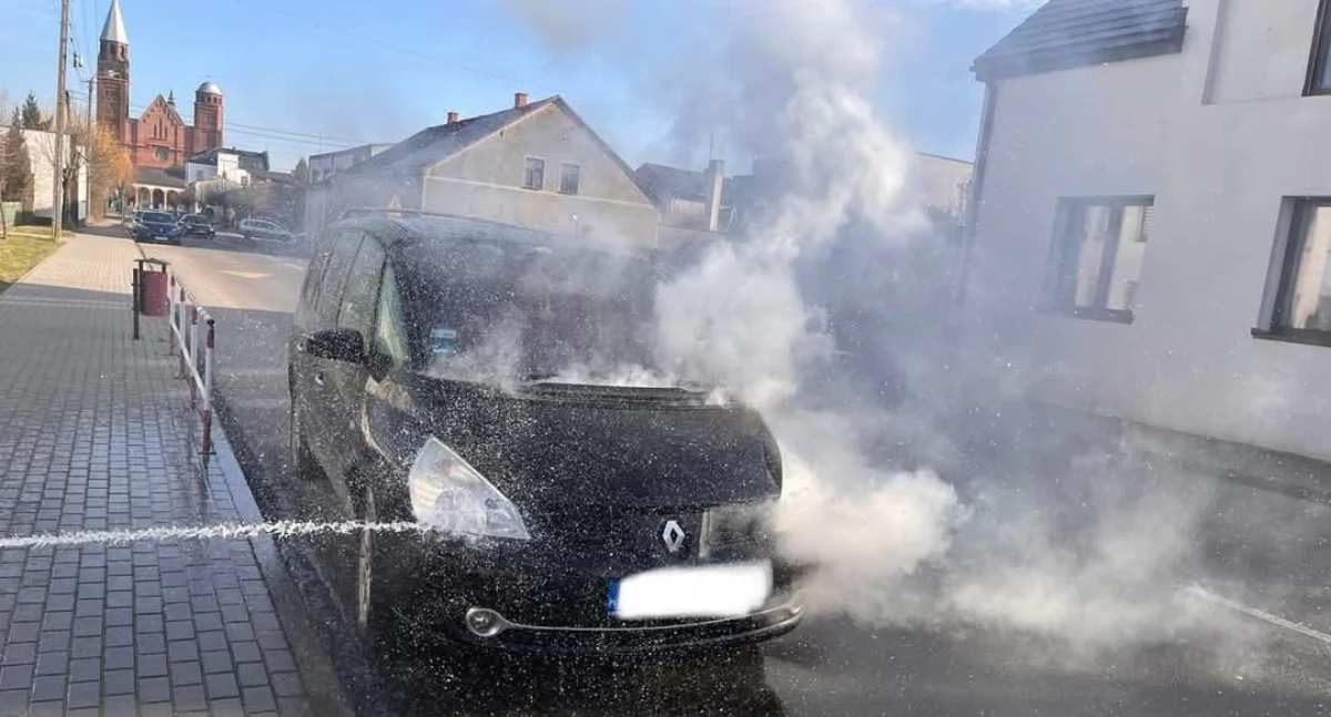 Na zdjęciu akcja gaszenia pożaru samochodu w Lututowie/fot.: OSP KSRG Lututów