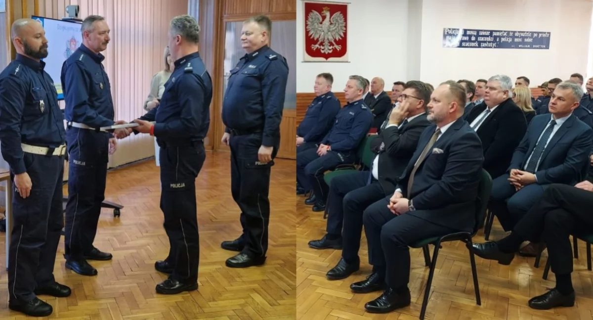 Na zdjęciu fragmenty odprawy wieluńskiej policji, na której podsumowano 2024 rok / Fot. KPP Wieluń