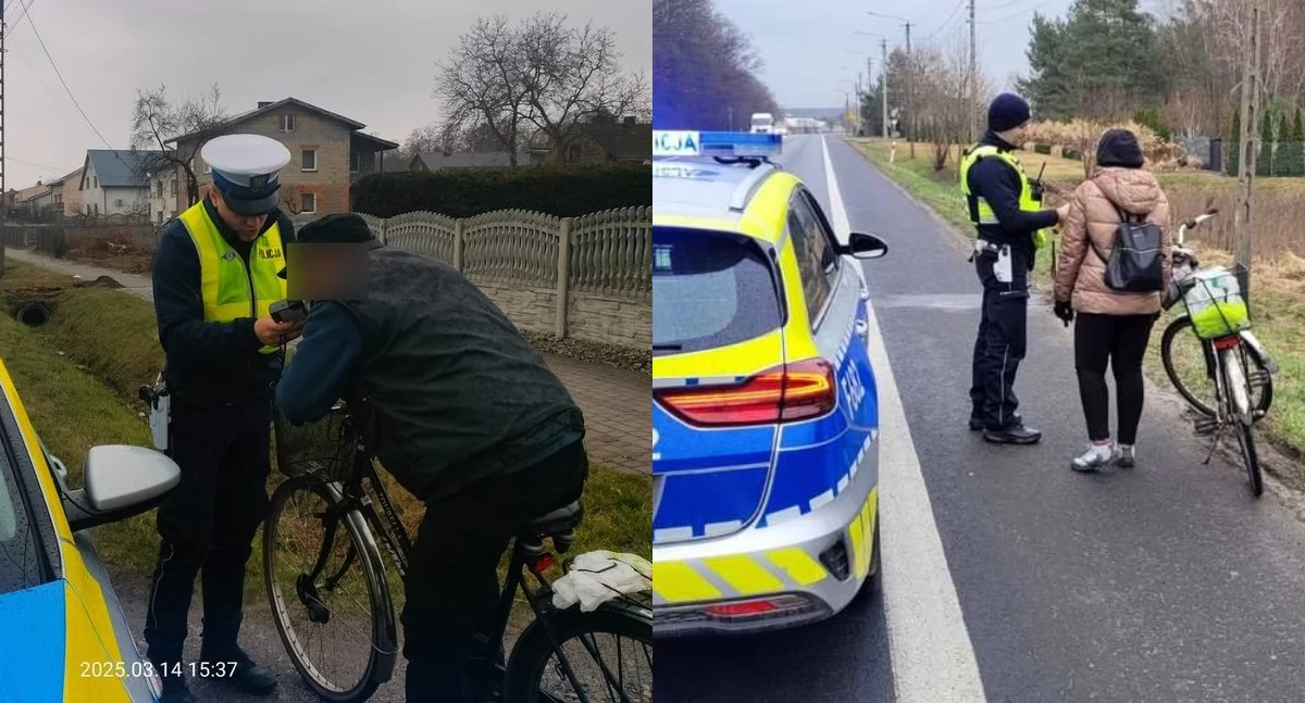 Na zdjęciu fragmenty policyjnej akcji, podczas której kontrolowano rowerzystów / Fot. KPP Wieruszów