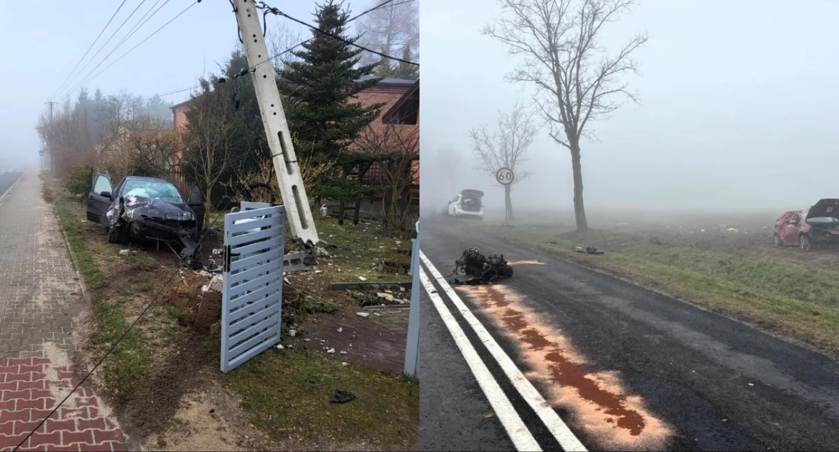 Na zdjęciu obydwa pojazdy, które brały udział w zdarzeniach drogowych / Fot. KPP Łask