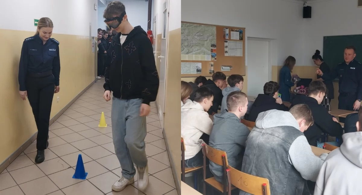 Na zdjęciu fragmenty lekcji z uczniami / Fot. KPP Wieruszów